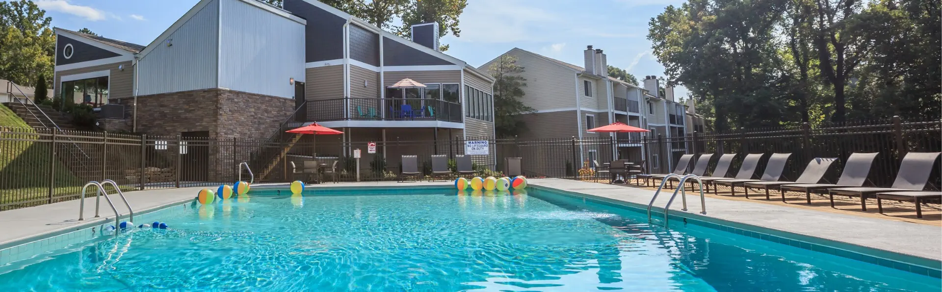 Swimming pool area of an apartment complex